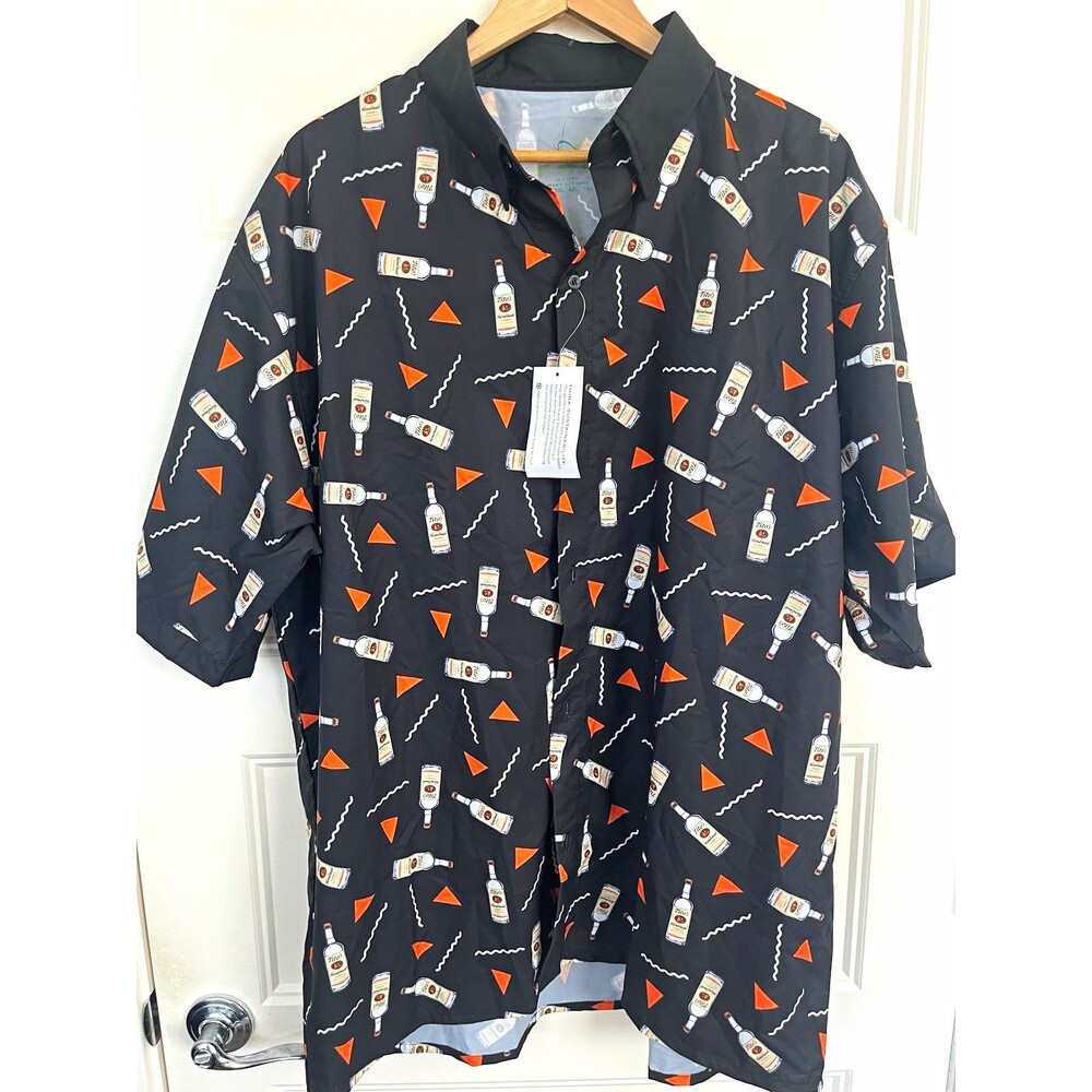 Tito's Handmade Vodka Button Up Shirt Mens 2XL NWT Black Orange Geometric AOP